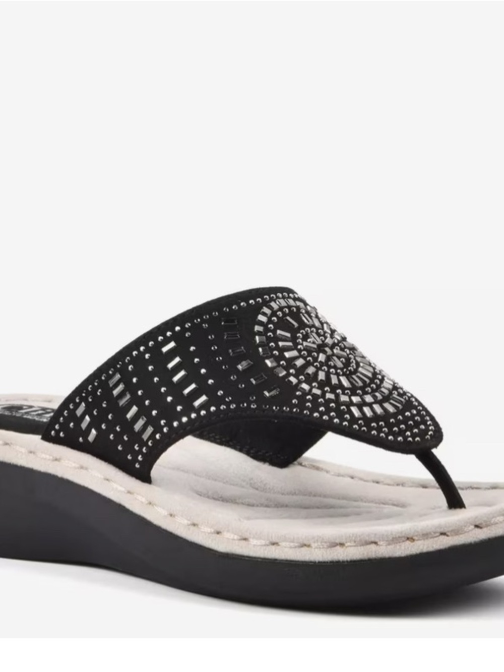 Cliffs by WHITE MOUNTAIN Black Rhinestone Thong Summer Sandal Flip Flop Size 9.5